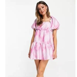 ASOS DESIGN Asymmetric Ruched Smock Mini Dress in Pink Oversized Check